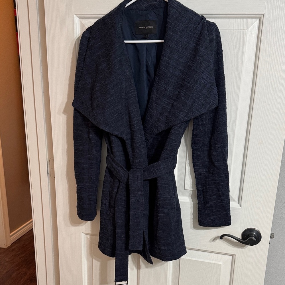 Banana Republic Dark Blue Lined Knit Belted Blazer